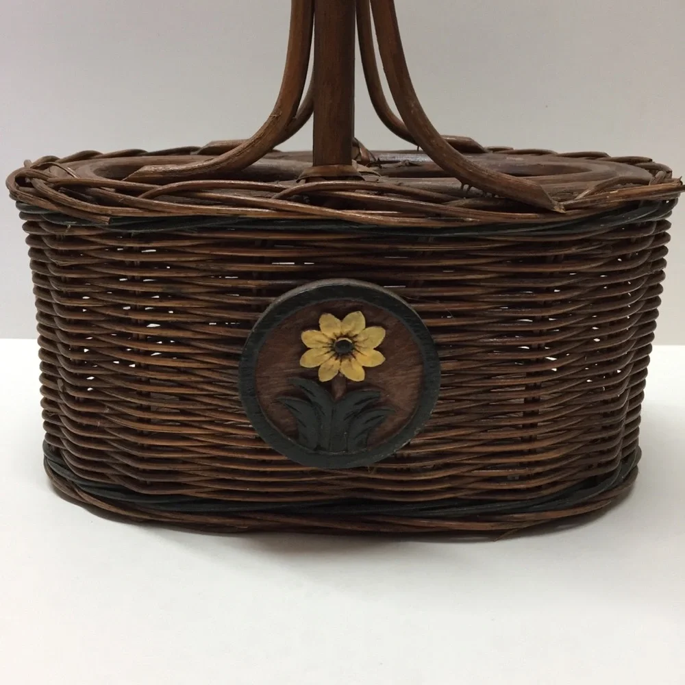Wicker Wine Basket Sunflower Farmhouse Cottagecore BoHo Decor